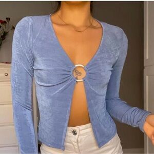 Princess Polly Blue Long Sleeve Crop Top